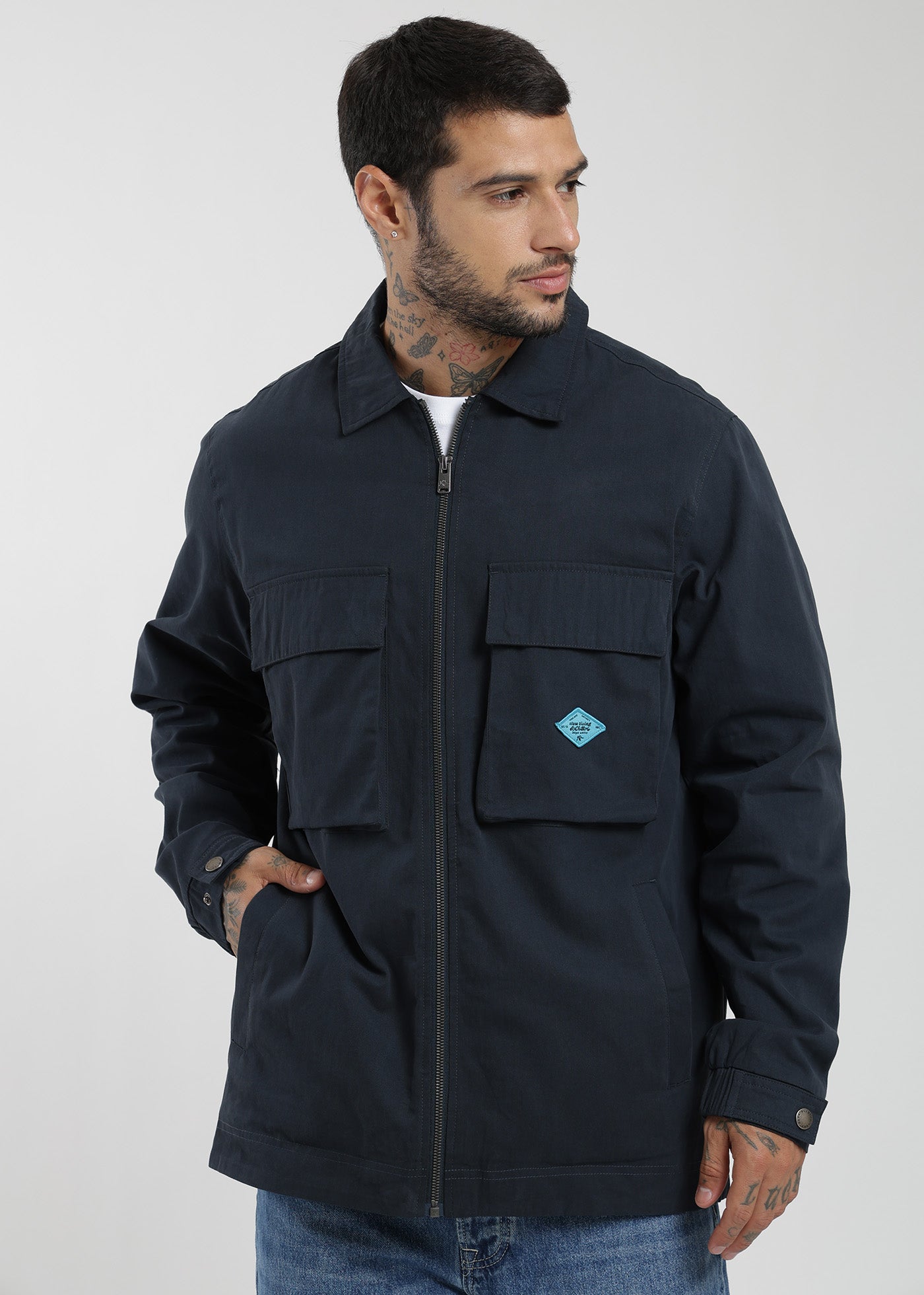 Chaqueta Clásica Cargo Patch Hombre Azul #Color_Azul