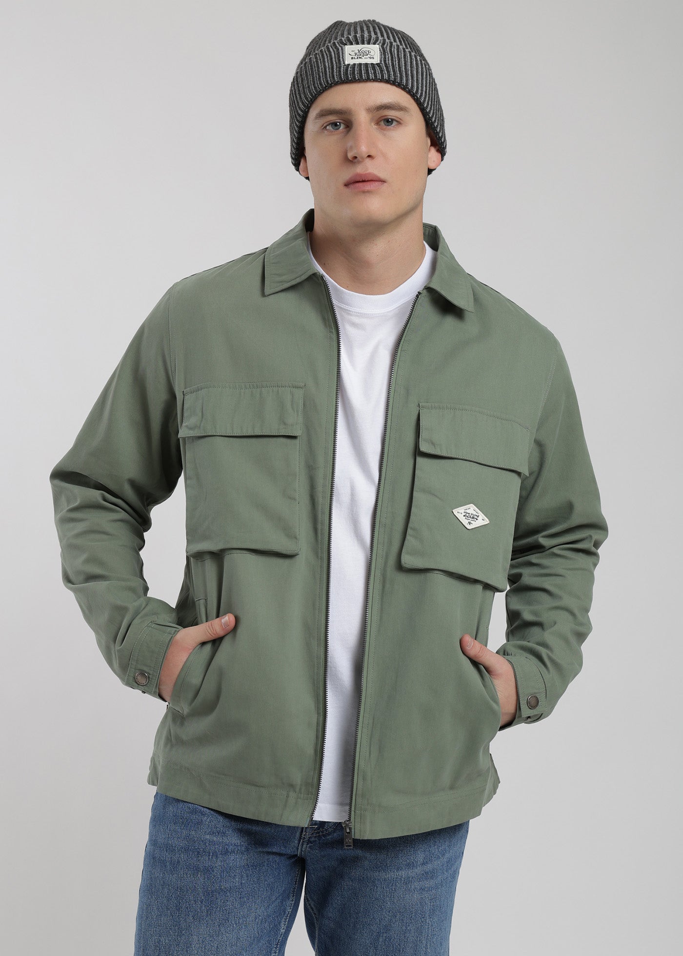 Chaqueta Clásica Cargo Patch Hombre Verde #Color_Verde