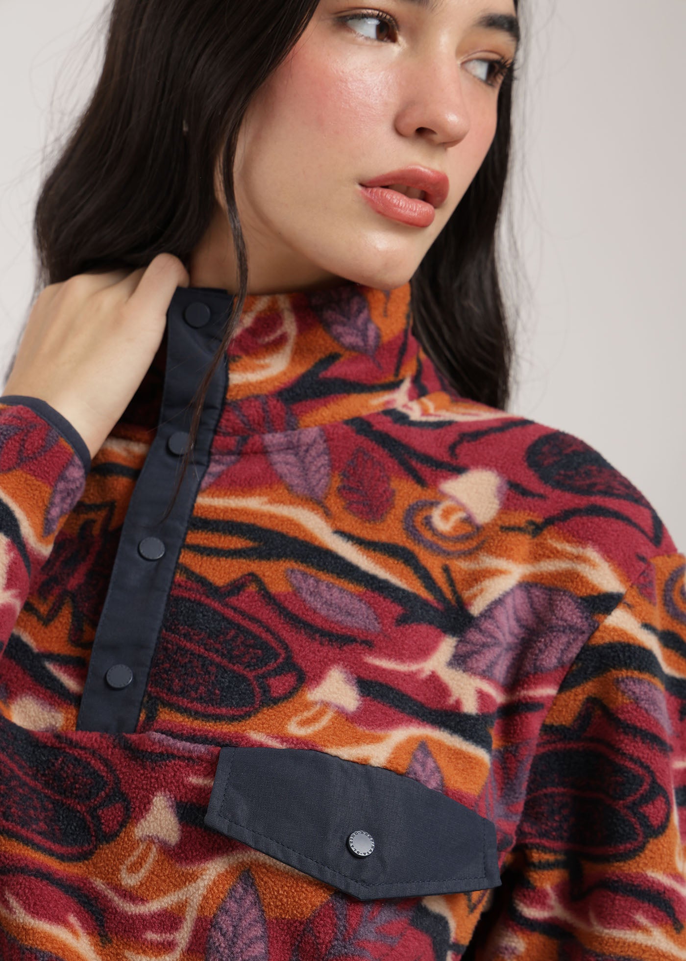 Polar Half Snap Print Mujer Light Gray