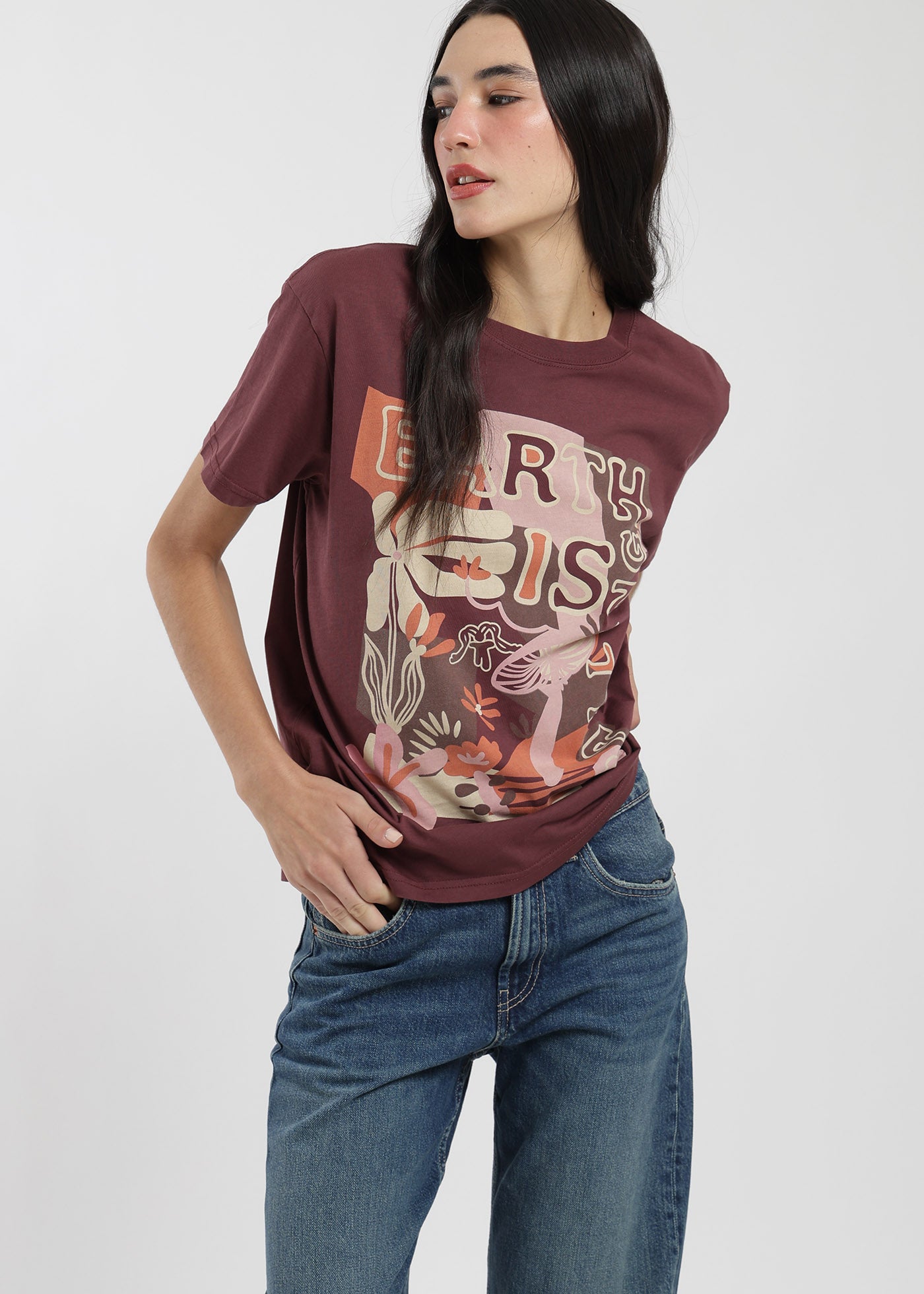 Polera Diseño Algodón Print Earth Mujer - Cherry