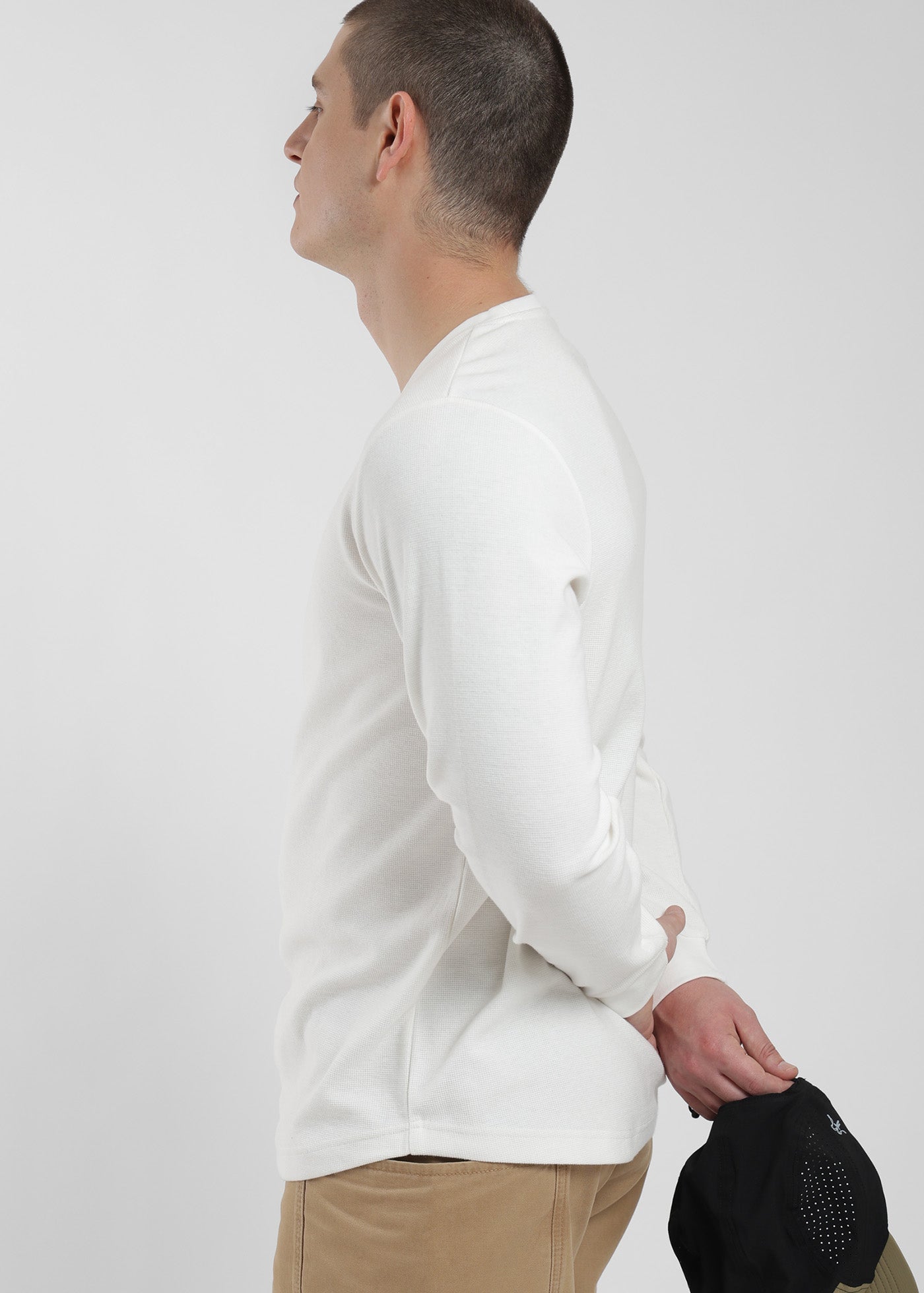 Polera Manga Larga Algodón Waffle Hombre - Crema Light Gray