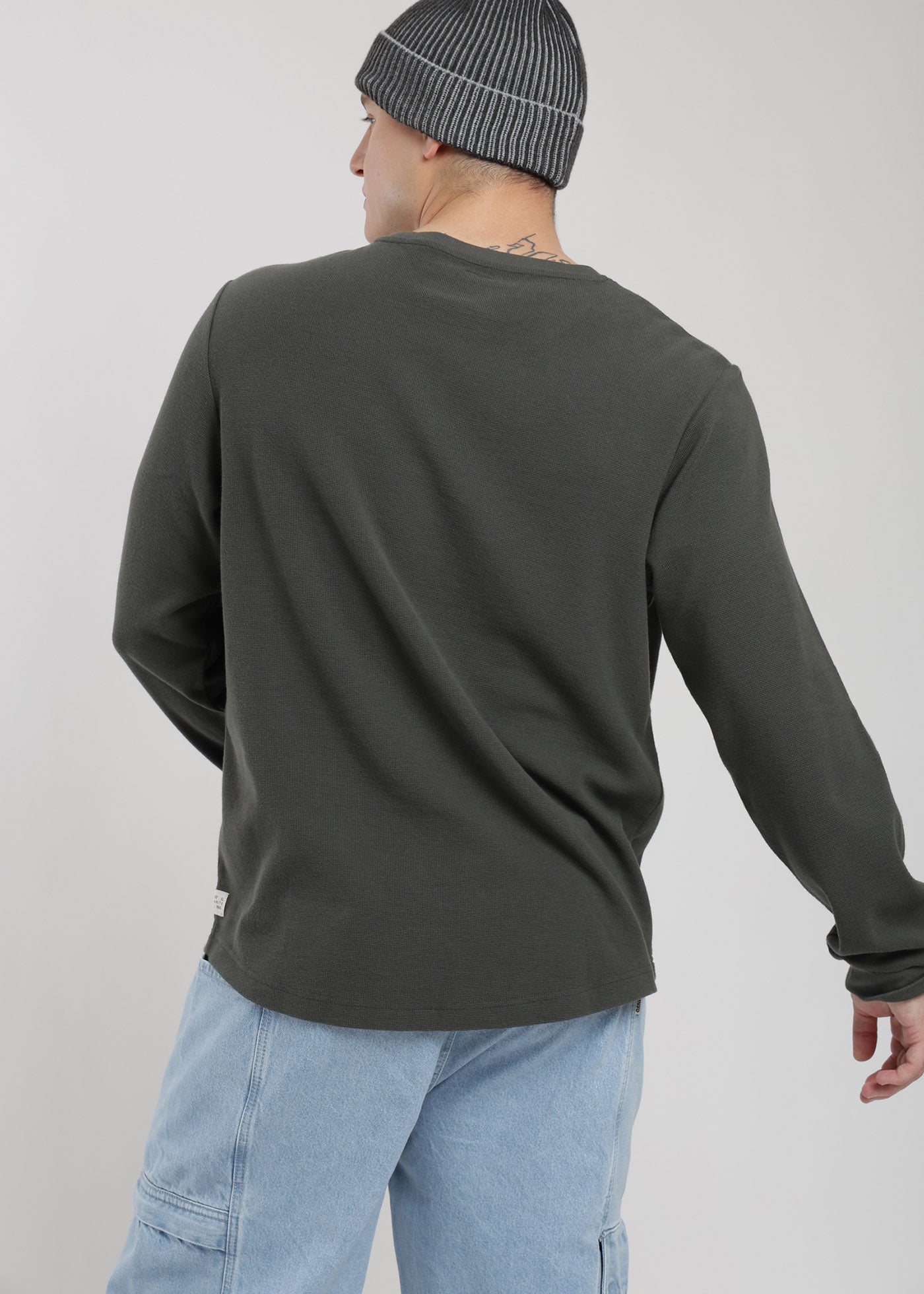 Polera Manga Larga Algodón Waffle Hombre - Gris Light Gray