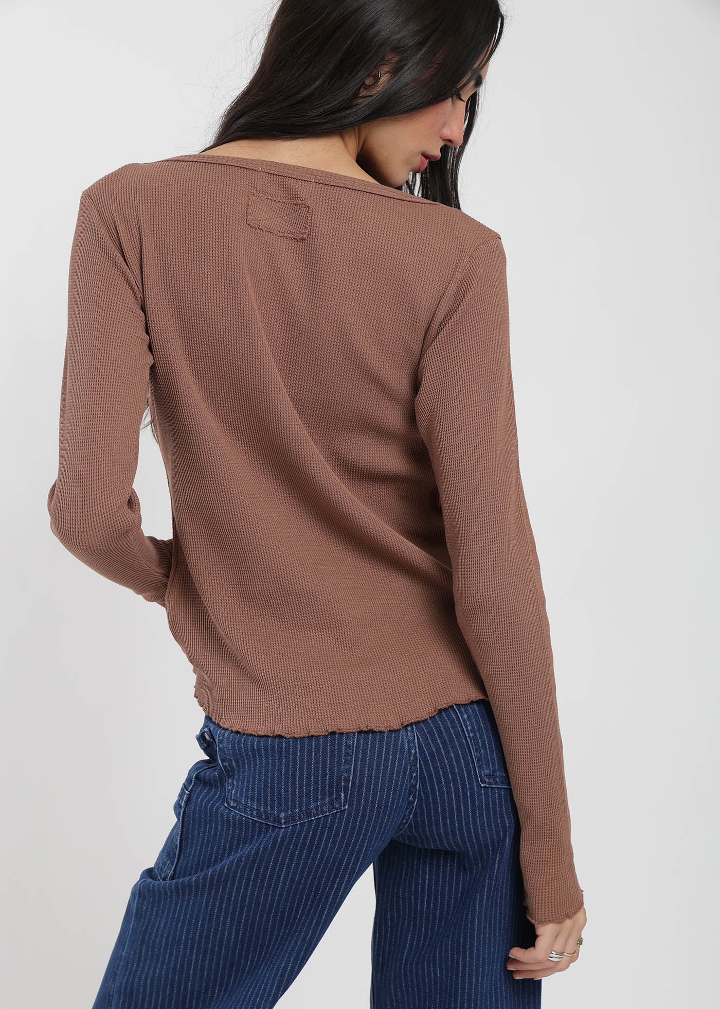 Polera Manga Larga Algodón Waffle Mujer Lavender