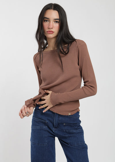 Polera Manga Larga Algodón Waffle Mujer Lavender #Color_Café