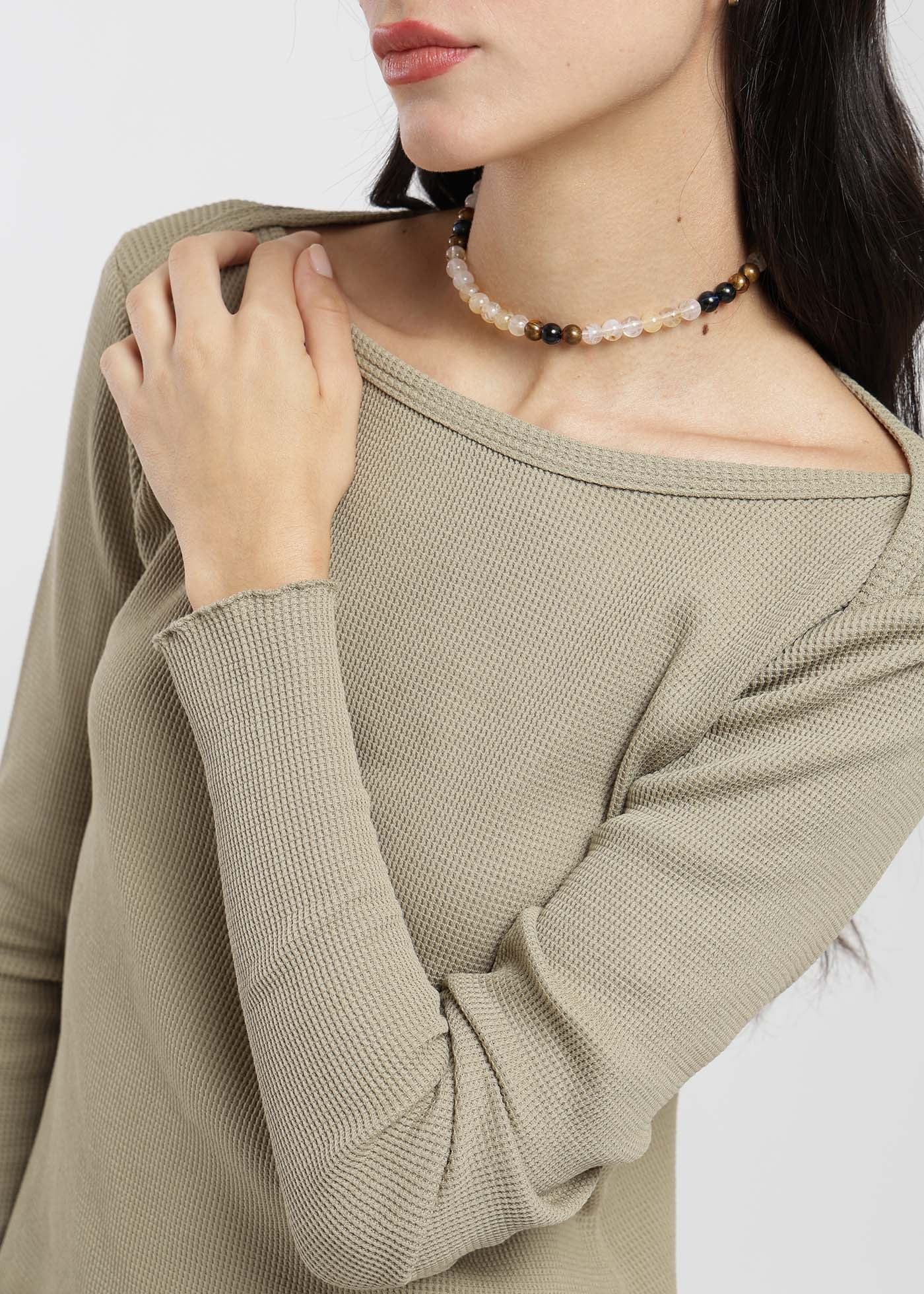 Polera Manga Larga Algodón Waffle Mujer Dark Gray