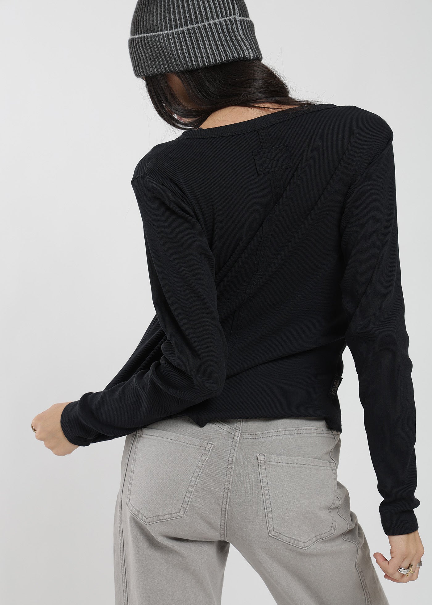 Polera Manga Larga Half Snap Rib Mujer Black #Color_Negro