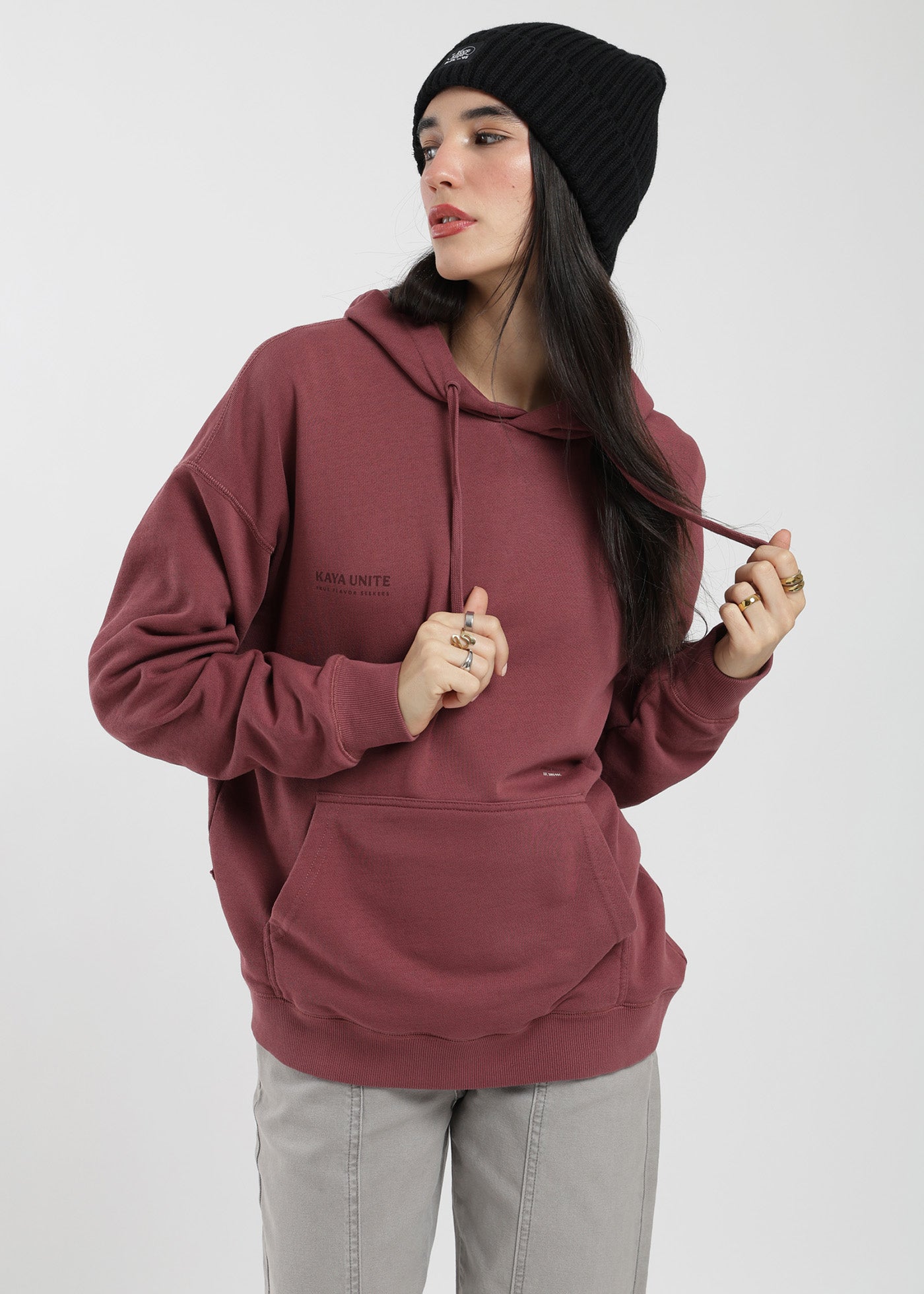 Polerón Hoodie Algodón Print Botanical Mujer - Burdeo