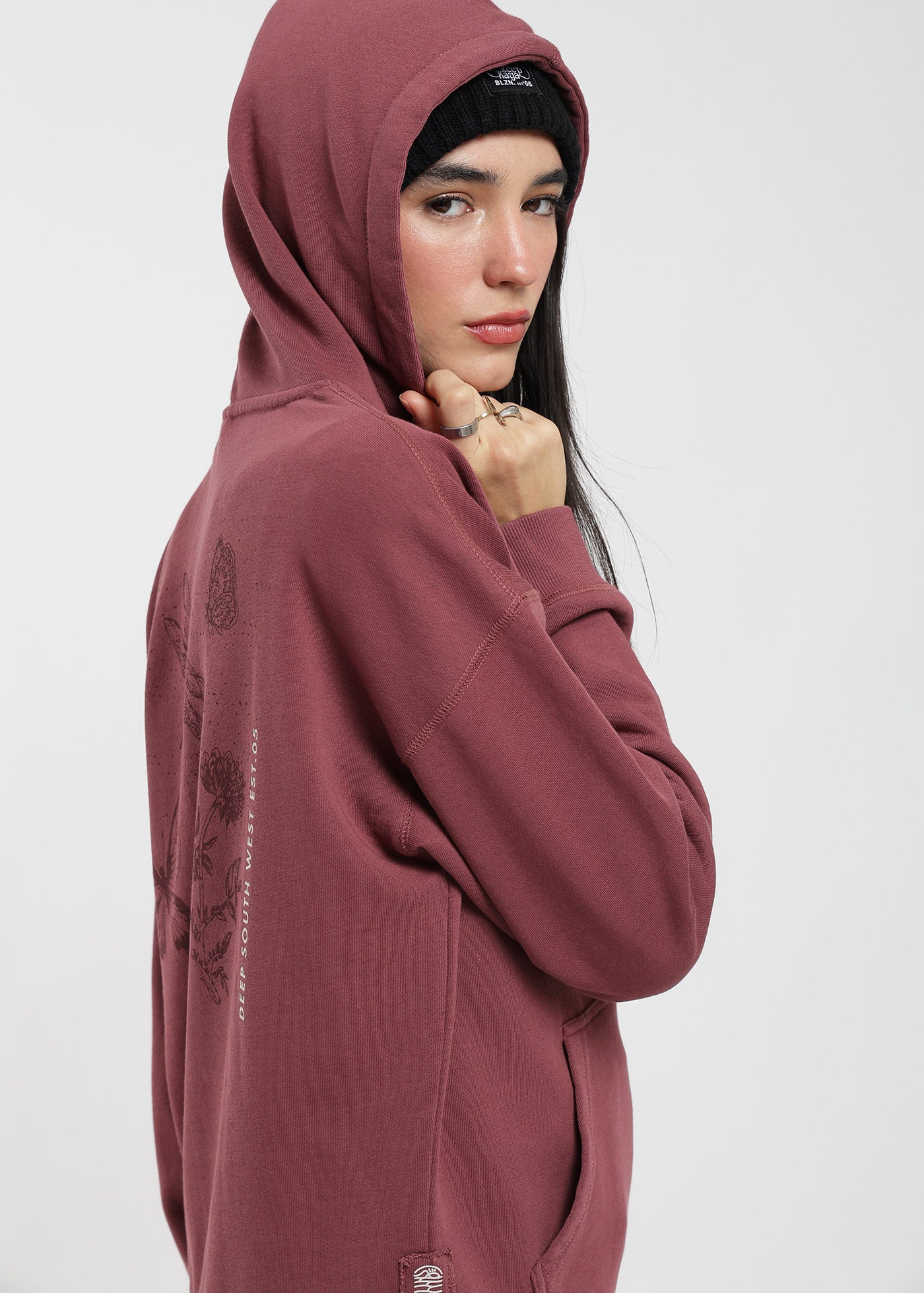 Polerón Hoodie Algodón Print Botanical Mujer - Burdeo Sienna