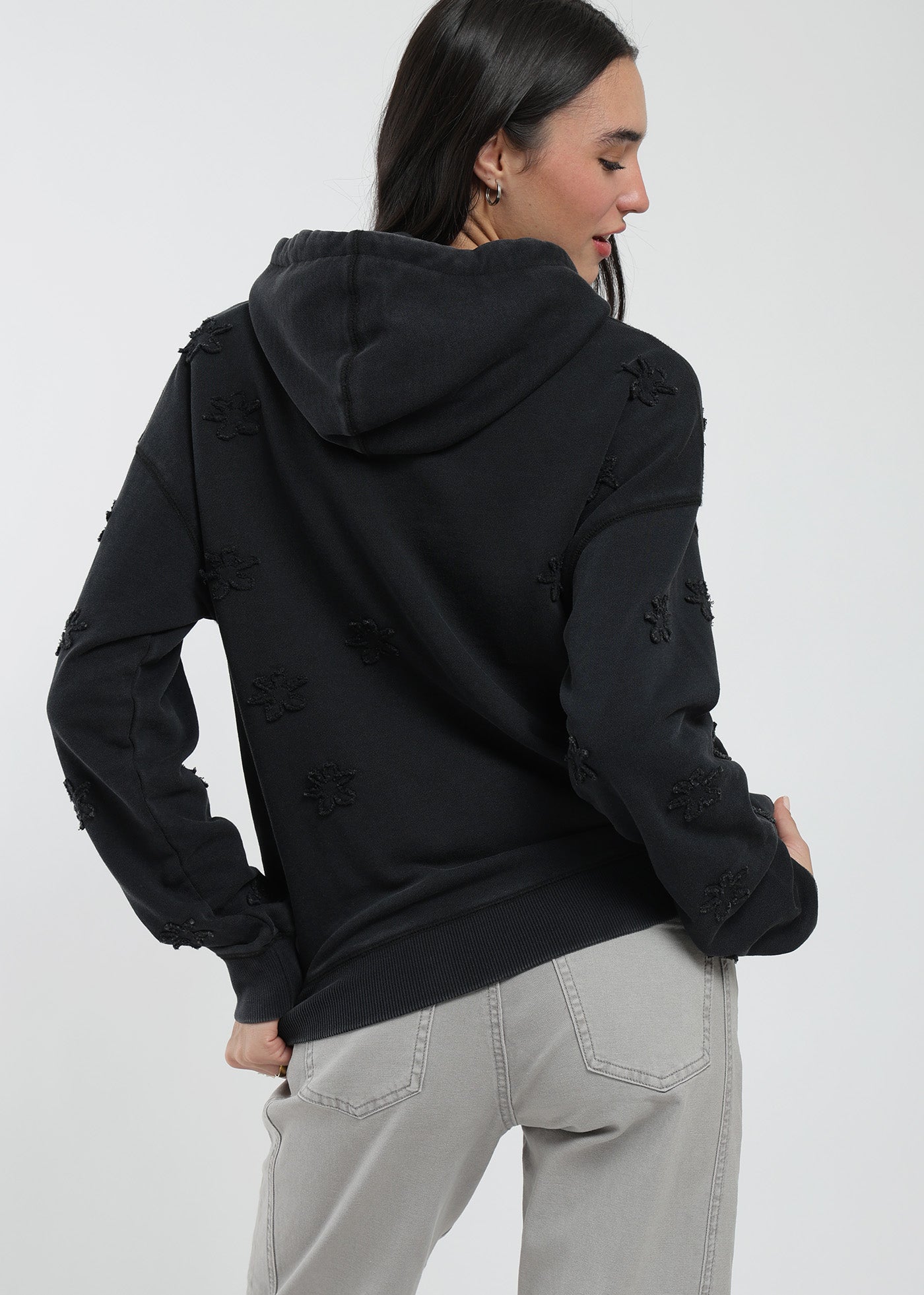 Polerón Hoodie Algodón Print Stars Mujer - Negro Black