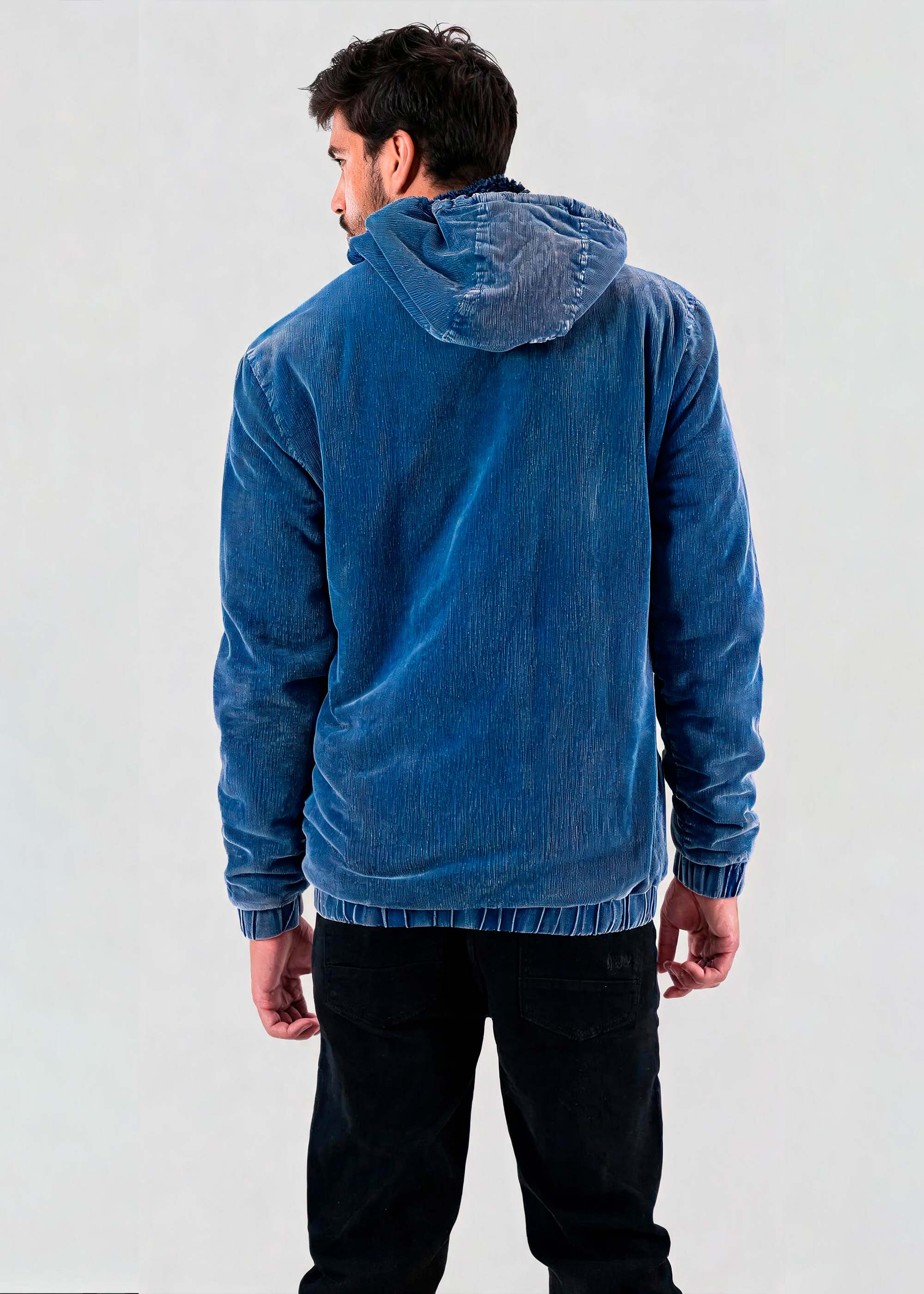 Polerón Shaggy Denim Con Cierre Hombre - Azul