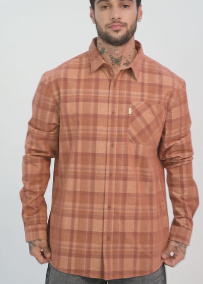 Camisa Manga Larga Cotelé Hombre - Café