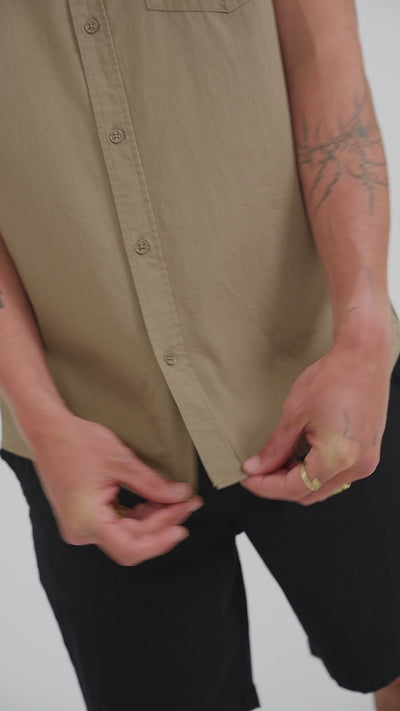 Camisa Manga Corta Algodón Hombre - Oliva
