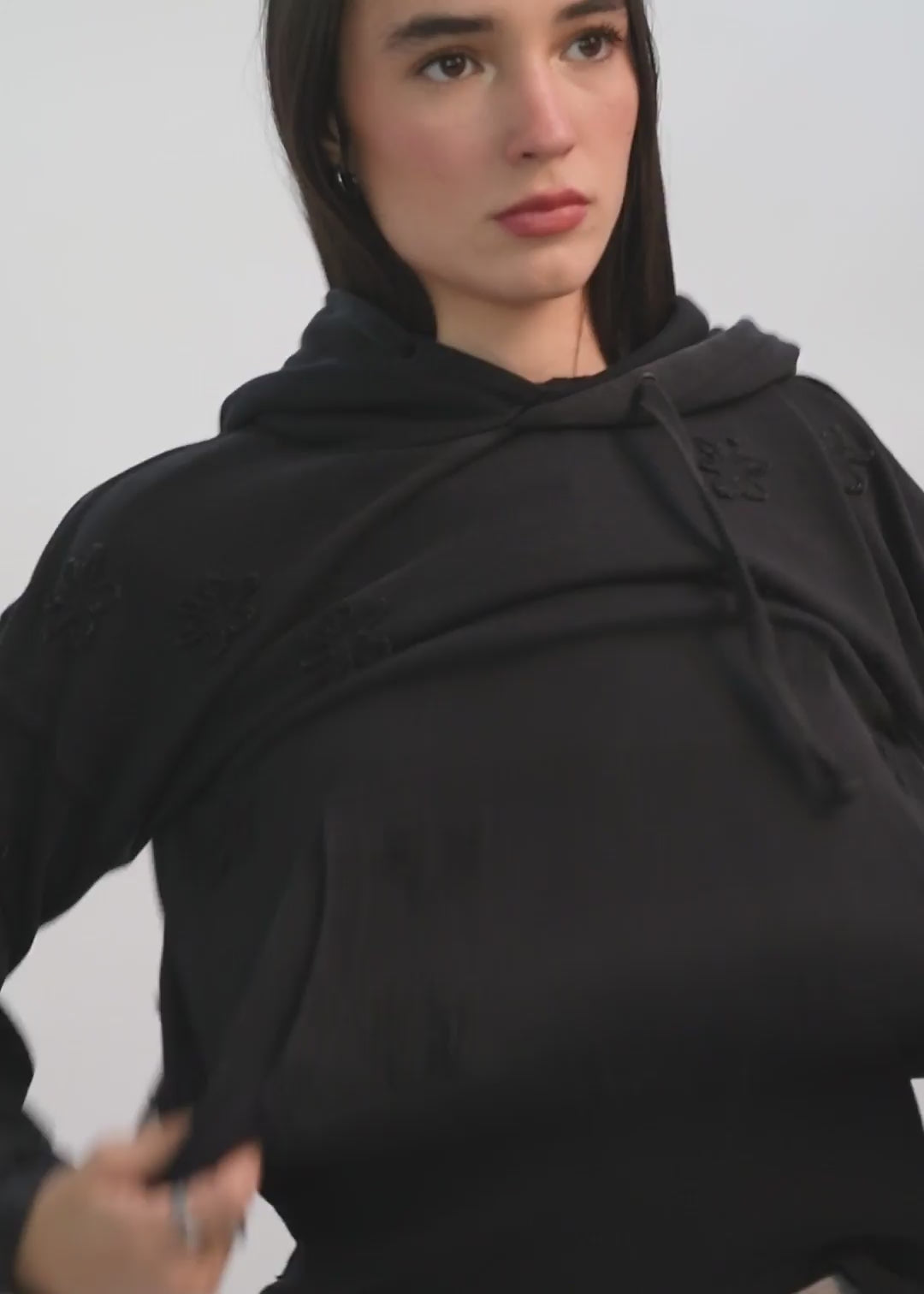 Polerón Hoodie Algodón Print Stars Mujer - Negro