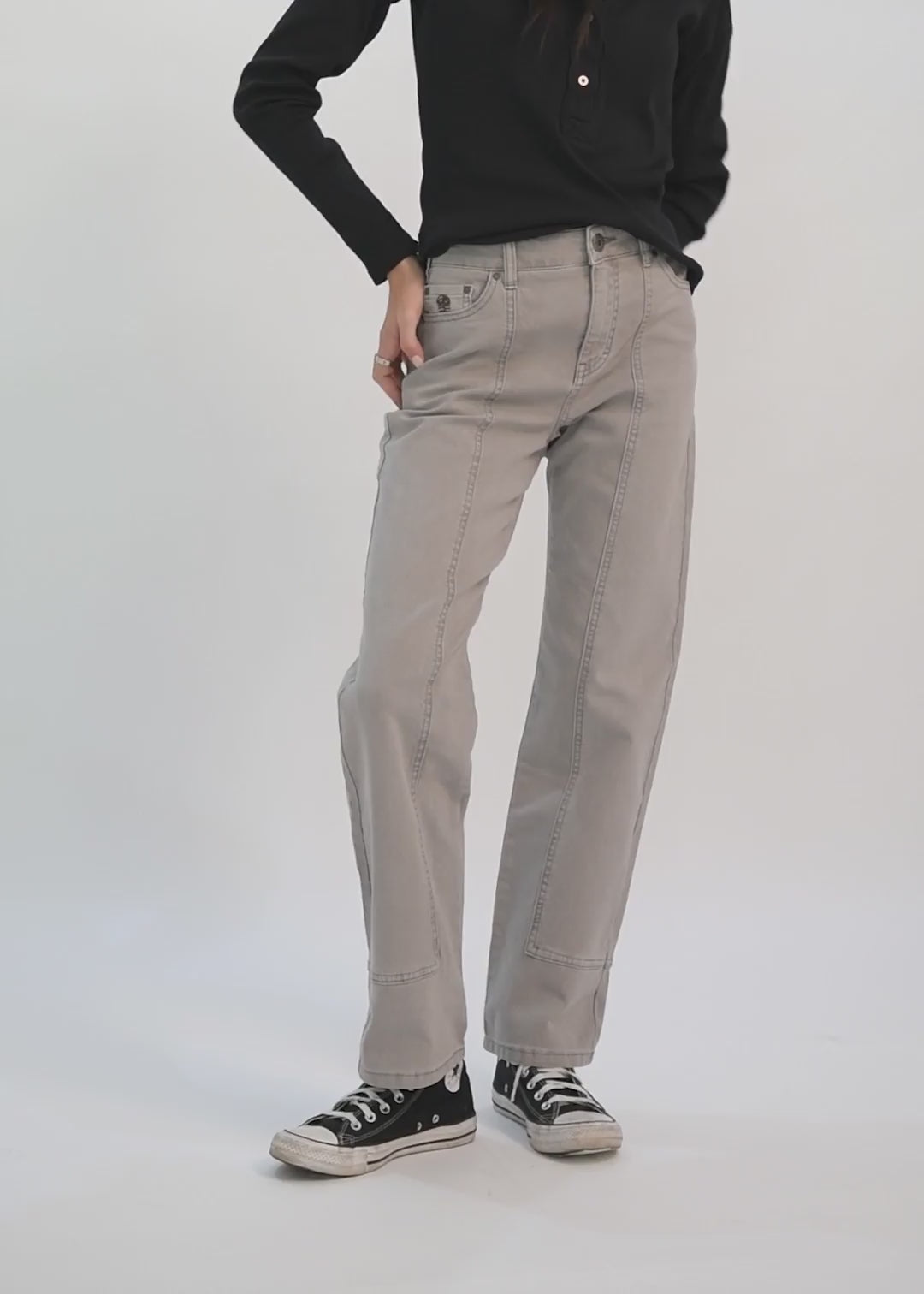Pantalón Recto Canvas Mujer Light Gray #Color_Taupe