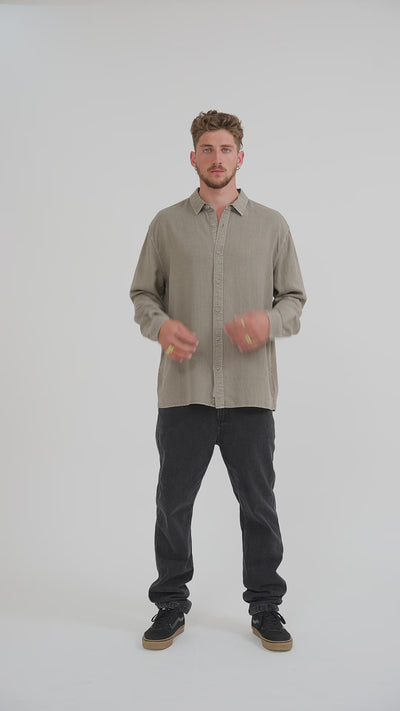Camisa Manga Larga Tencel Hombre - Oliva
