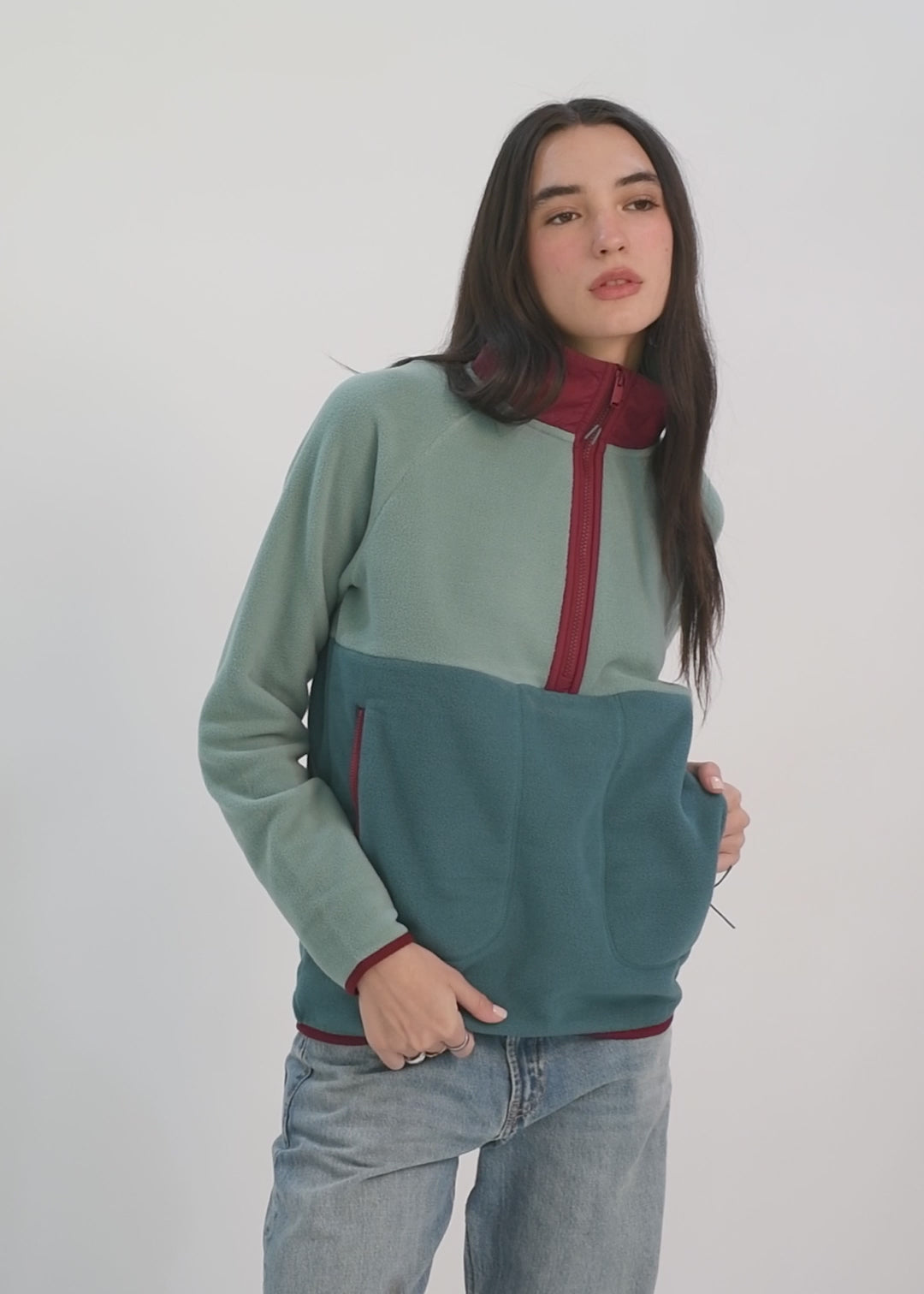 Polar Medio Cierre Raglan Mujer Verde #Color_Verde