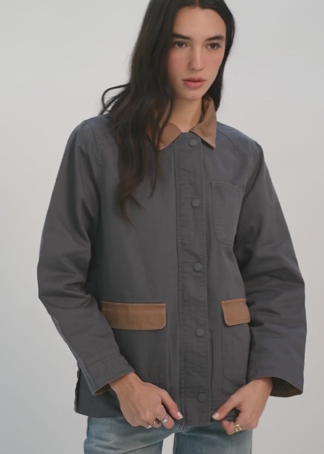 Chaqueta Clásica Twill Mujer Light Gray #Color_Navy