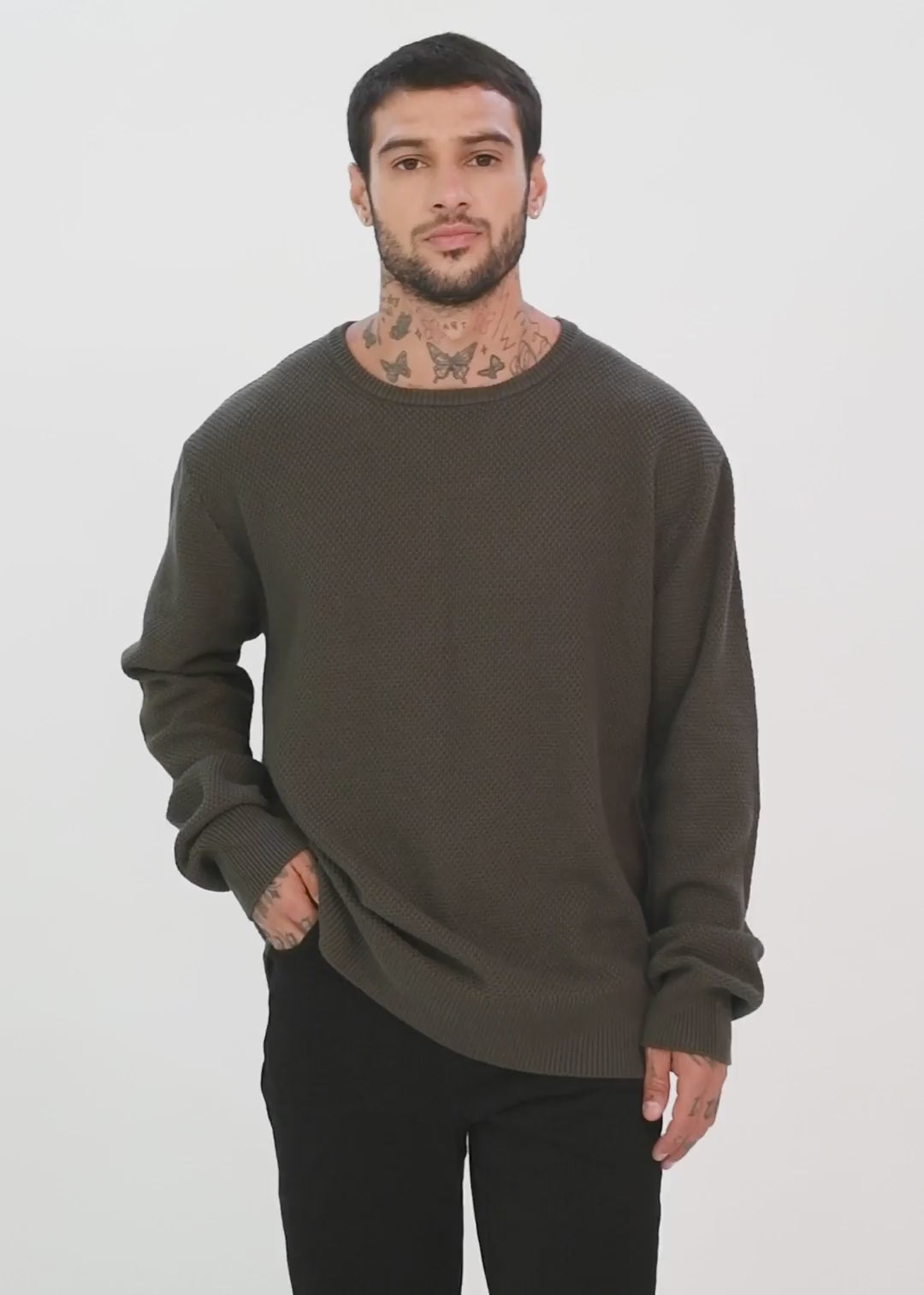 Chaleco Tejido Cuello Redondo Basic Hombre Oliva #Color_Oliva