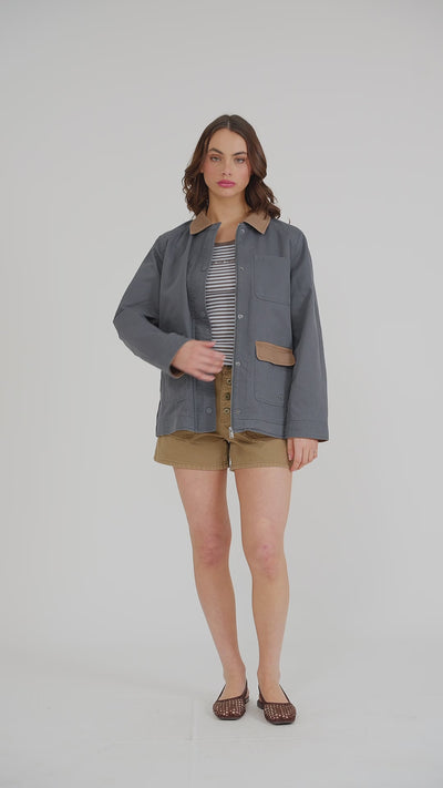 Chaqueta Clásica Twill Mujer Light Gray #Color_Navy