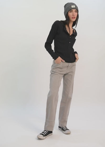 Polera Manga Corta Half Snap Rib Mujer Black #Color_Negro