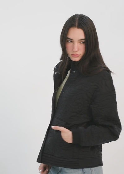 Chaqueta Bomber Acolchada Tencel Mujer Black #Color_Negro