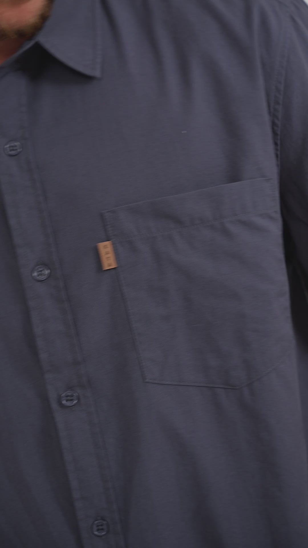 Camisa Manga Corta Algodón Hombre - Azul Marino