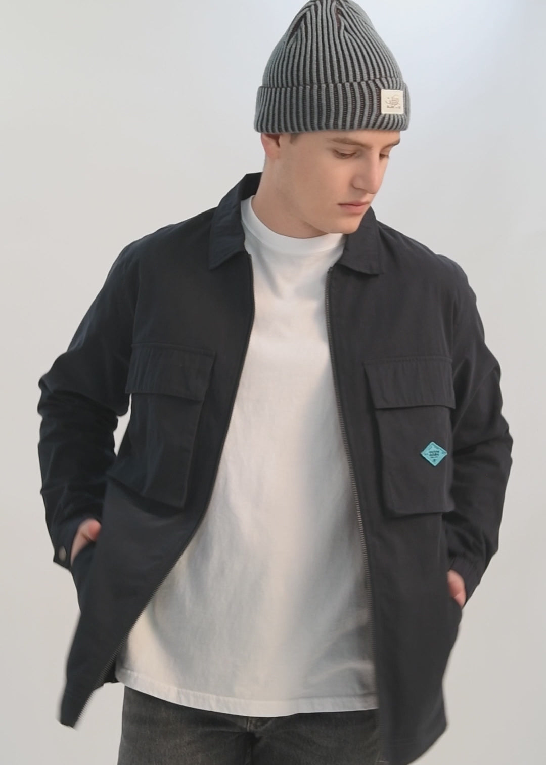 Chaqueta Clásica Cargo Patch Hombre Azul #Color_Azul
