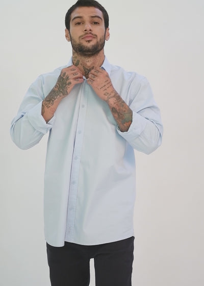 Camisa Manga Larga Algodón Hombre - Azul