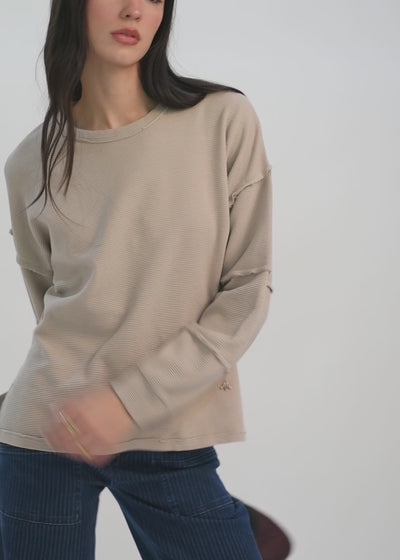Poleron Cuello Redondo Acanalado Mujer Taupe #Color_Taupe