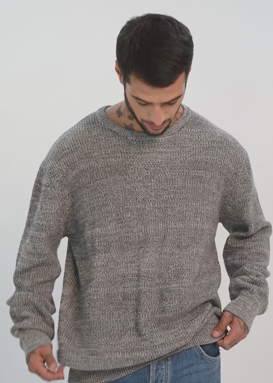 Chaleco Tejido Cuello Redondo Melange Hombre - Gris