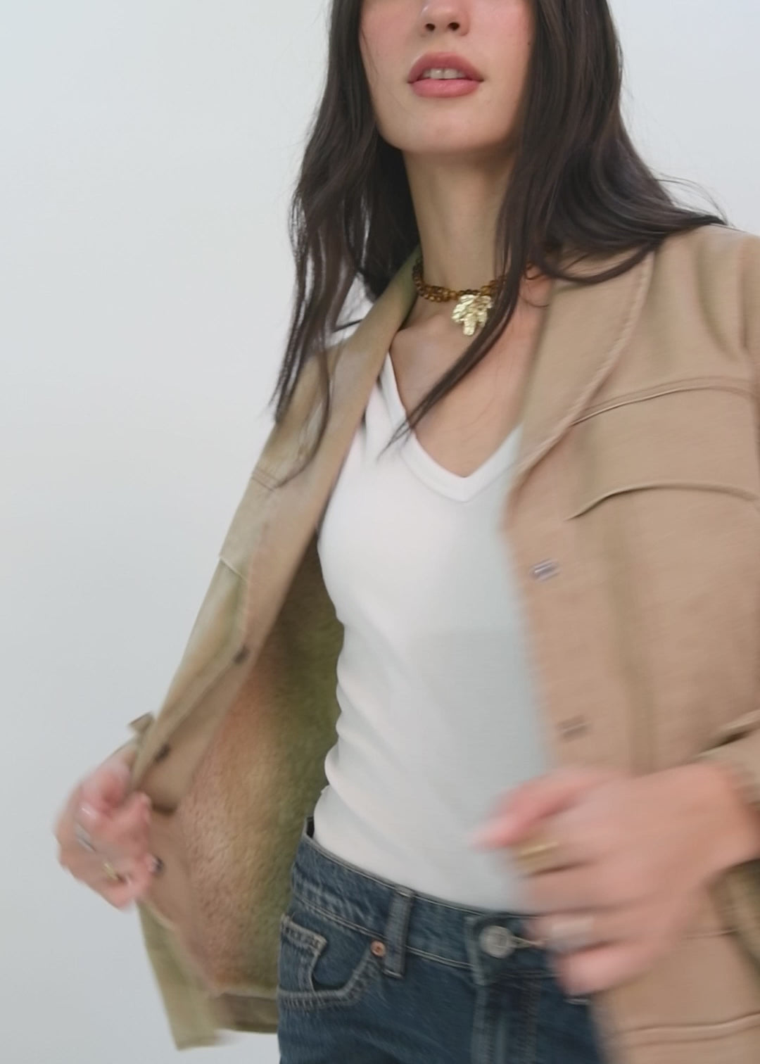 Chaqueta Clásica Canvas Solid Mujer Caramelo #Color_Caramelo
