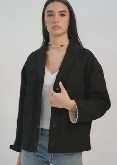 Chaqueta Clásica Canvas Solid Mujer Negro #Color_Negro