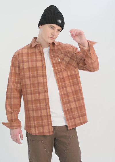 Camisa Manga Larga Cotelé Hombre - Café