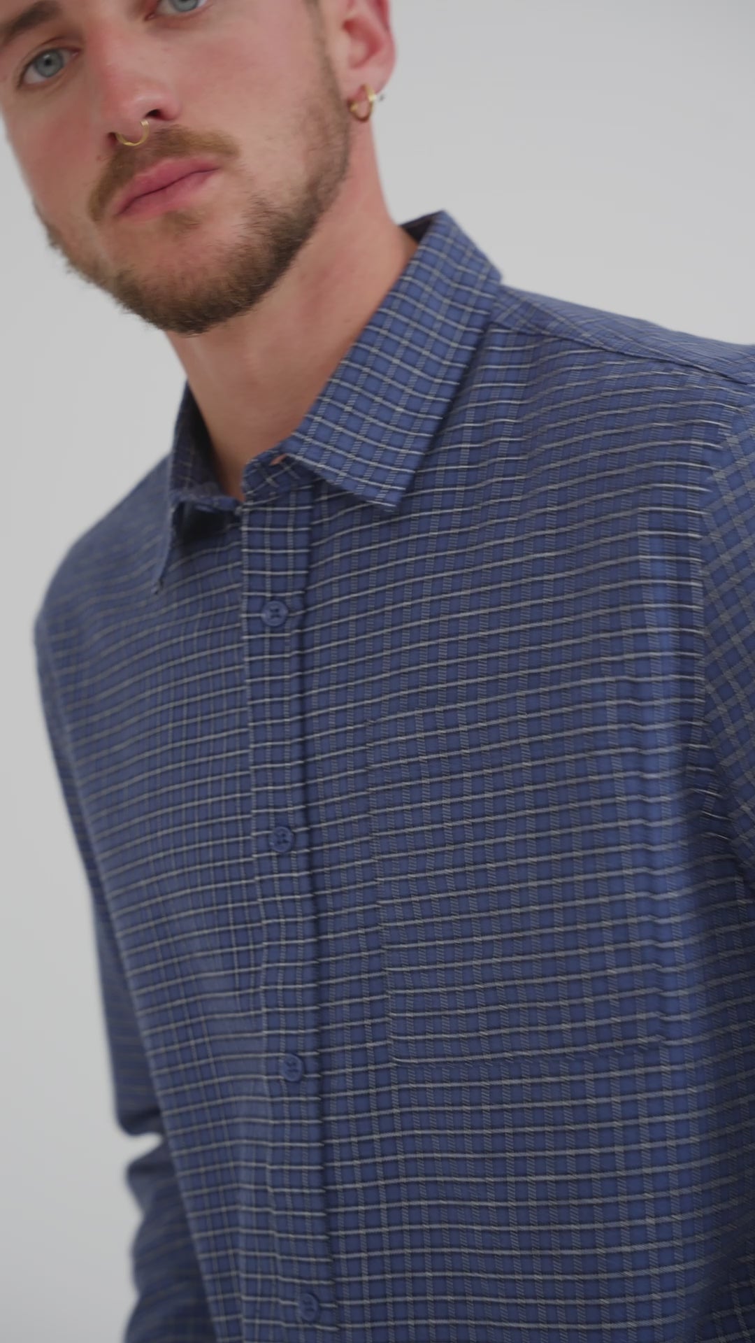 Camisa Manga Larga Cuadrillé Hombre - Azul Marino