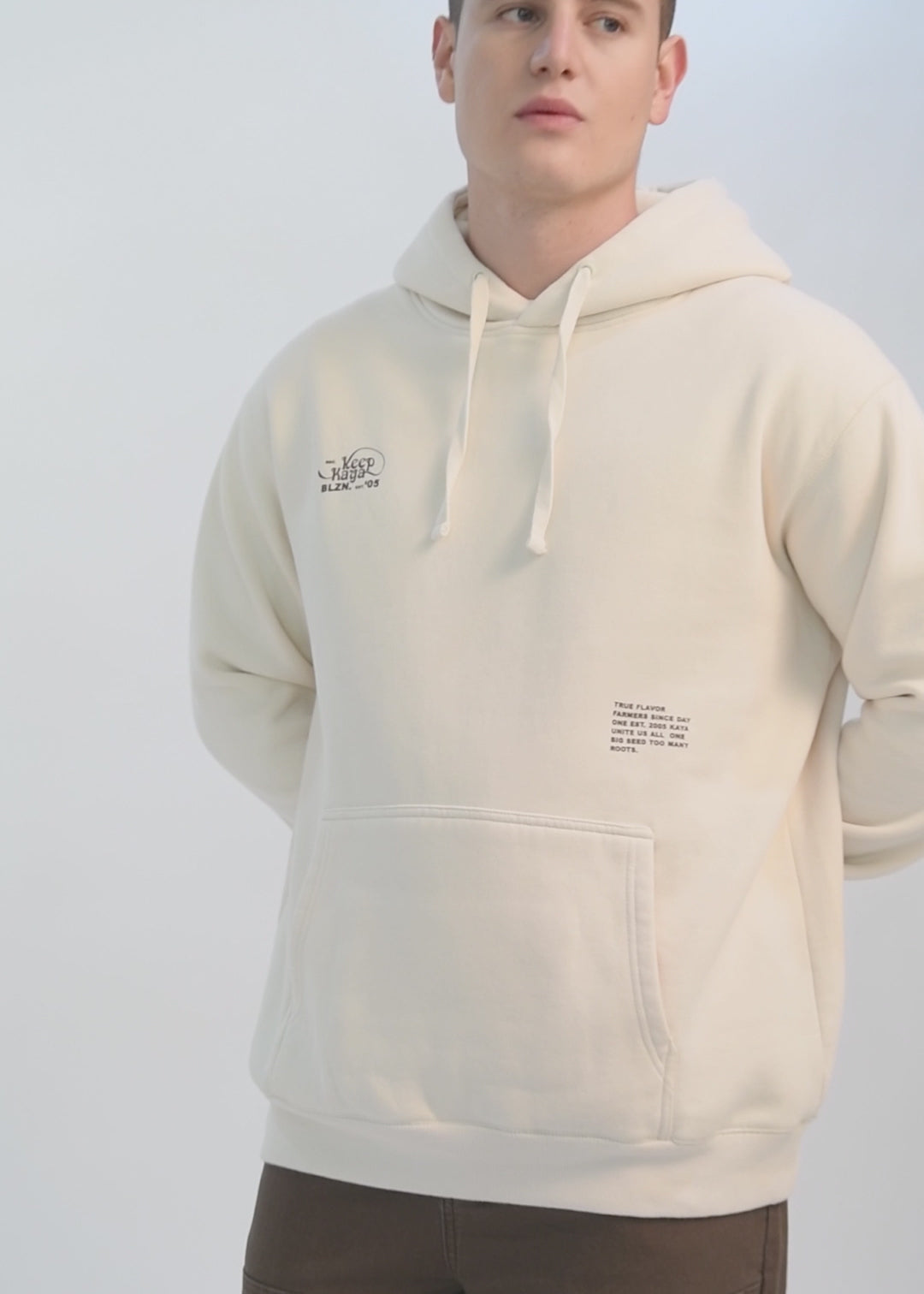 Polerón Hoodie Graphic Hombre - Ecru