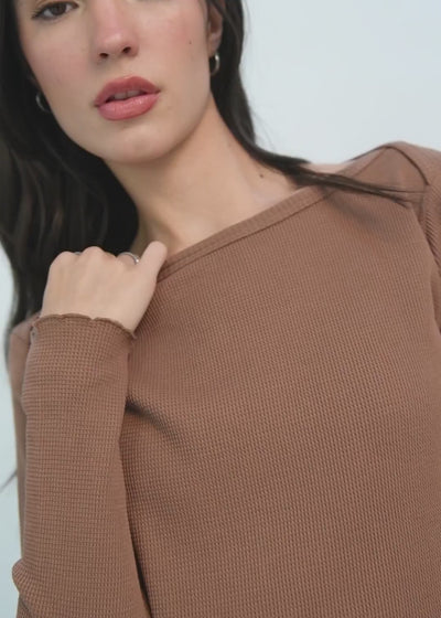 Polera Manga Larga Algodón Waffle Mujer Lavender #Color_Café