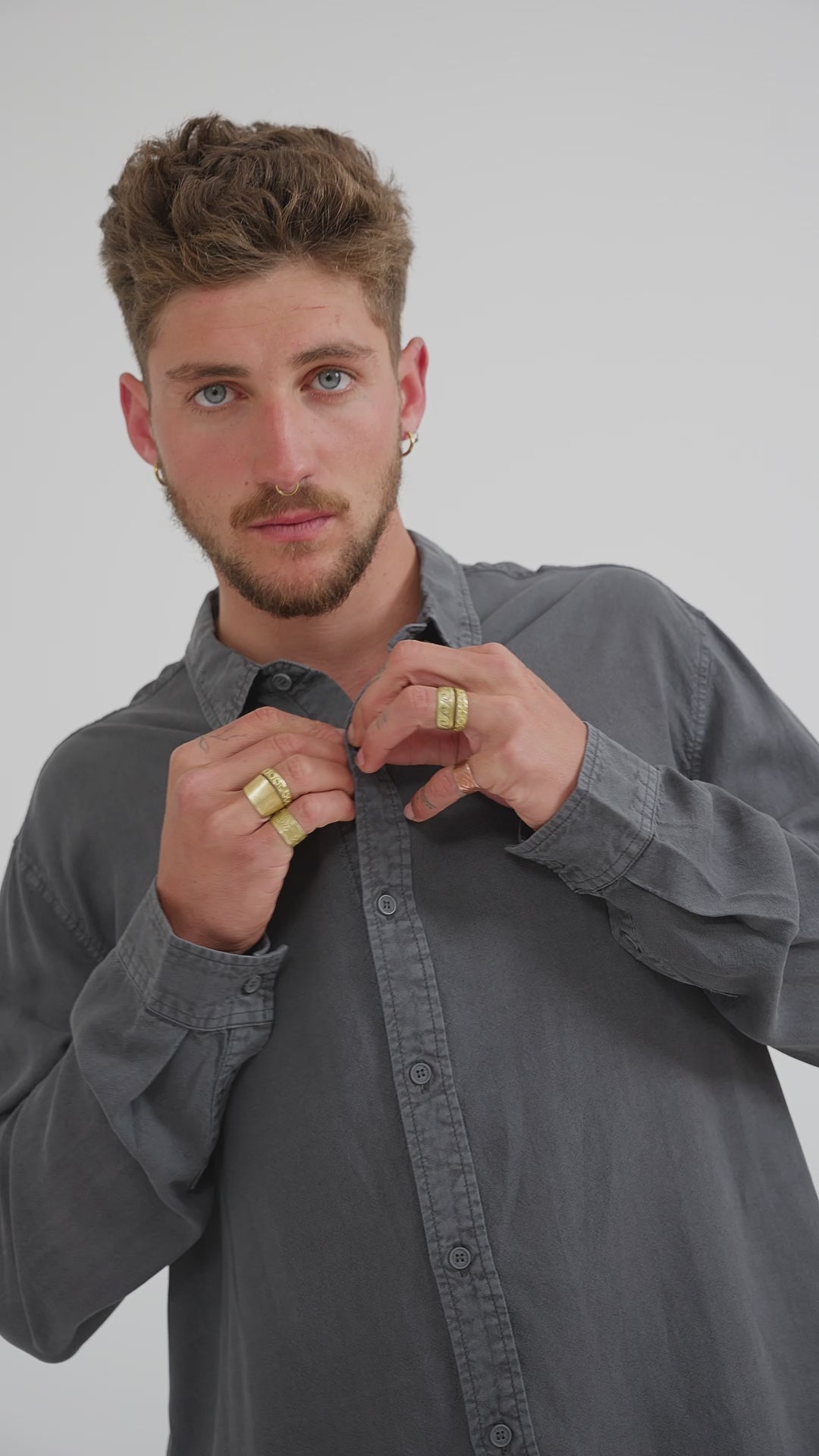 Camisa Manga Larga Tencel Hombre - Carbón