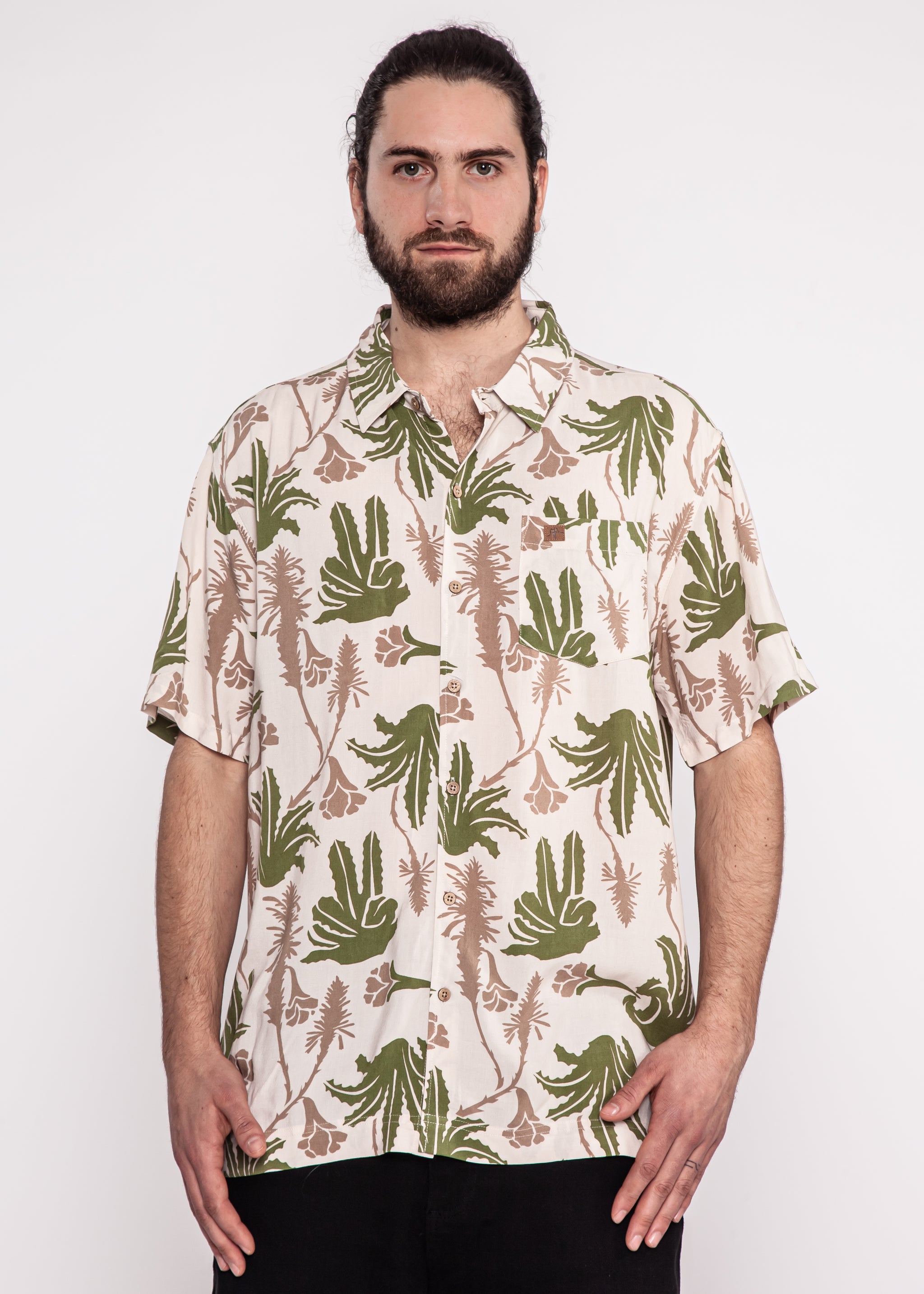 Camisa Diseño Manga Corta Rayón Aloe Hombre - Sand