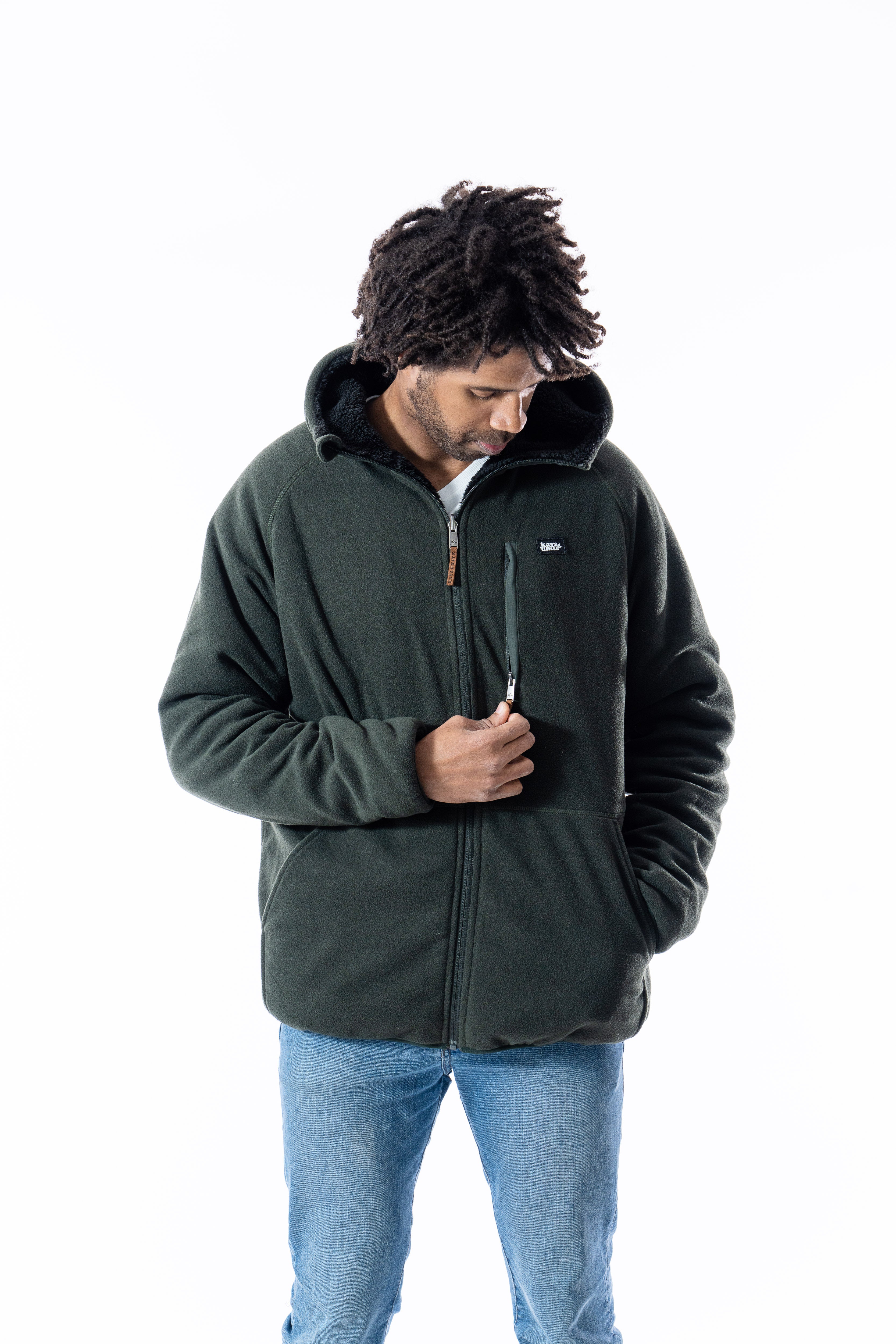 Shaggy Fleece Reversible Green/ Black